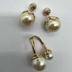 Dior Elegant Gold and Cream pearl Earrings and ring